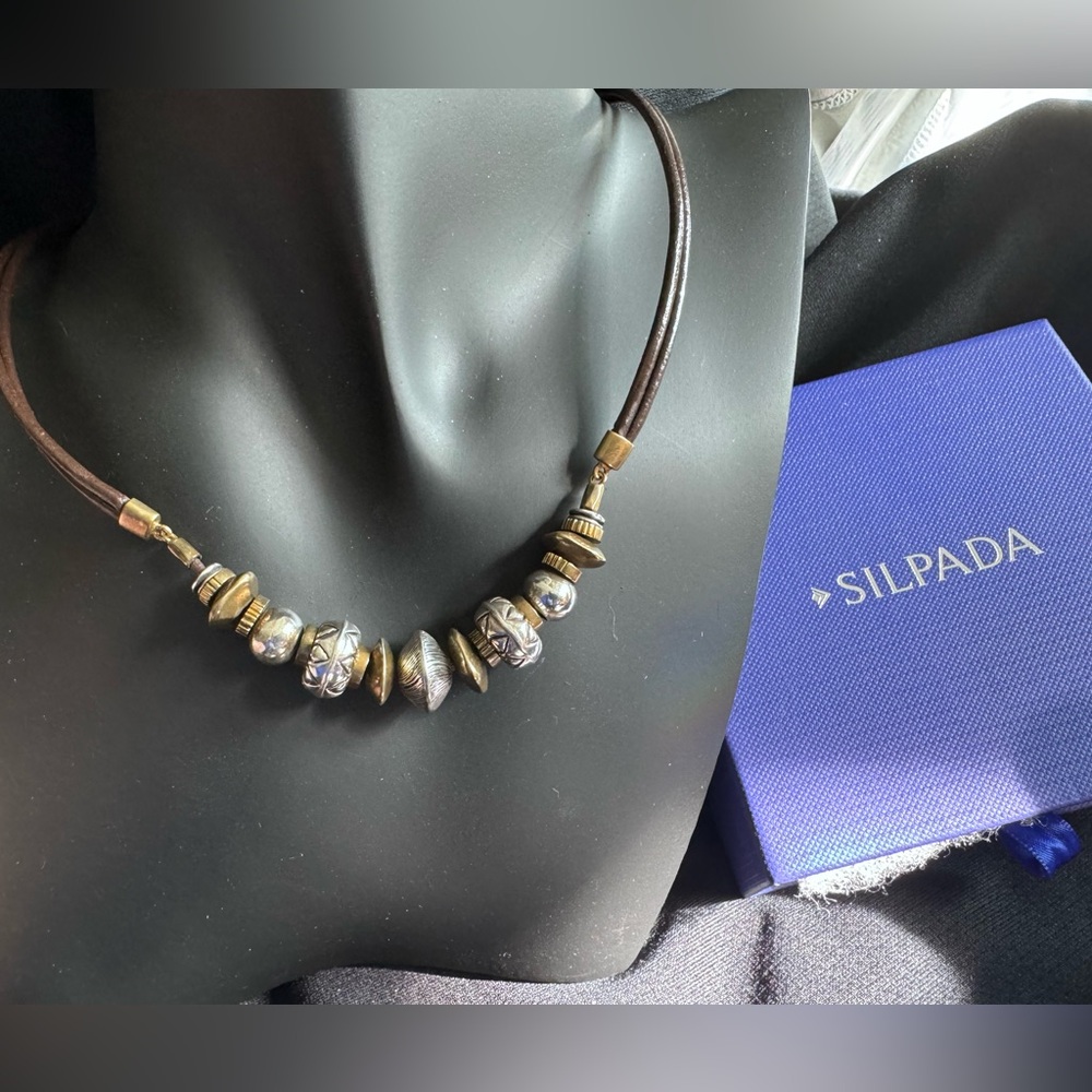 Silpada 925 Sterling Silver Brass Leather Treasured Trinkets Necklace N3237